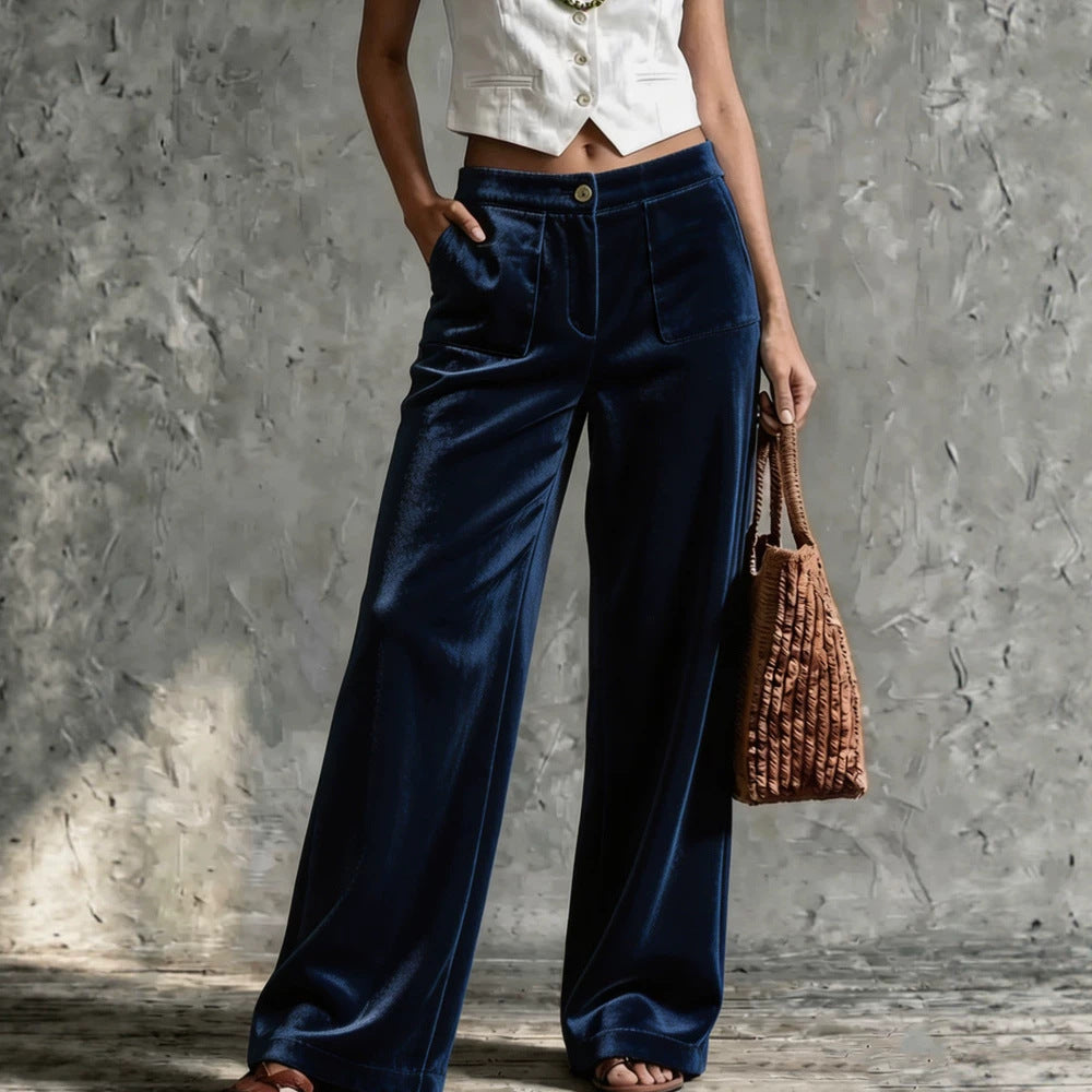 Weite Hosen Damen mit Hohem Bund und Praktischen Taschen - 7 - Trendlinie