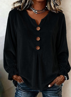 Bluse Damen mit V-Ausschnitt und Knopfdetails – Lockerer Schnitt - 1 - Trendlinie