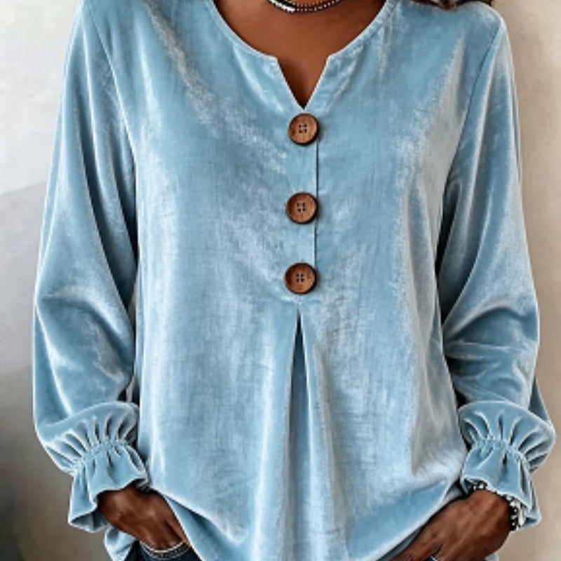 Bluse Damen mit V-Ausschnitt und Knopfdetails – Lockerer Schnitt - 6 - Trendlinie