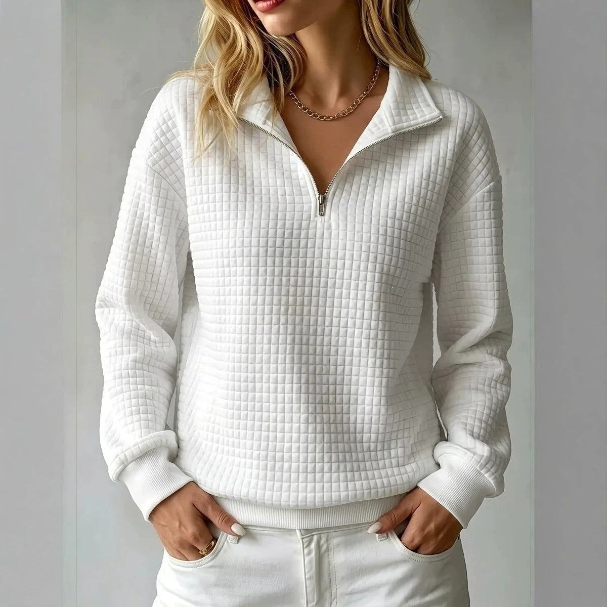 Damen Sweatshirt mit Stehkragen und Reißverschluss – lässiger Oversize-Schnitt - 1 - Trendlinie