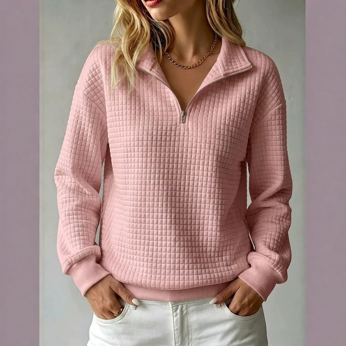Damen Sweatshirt mit Stehkragen und Reißverschluss – lässiger Oversize-Schnitt - 2 - Trendlinie