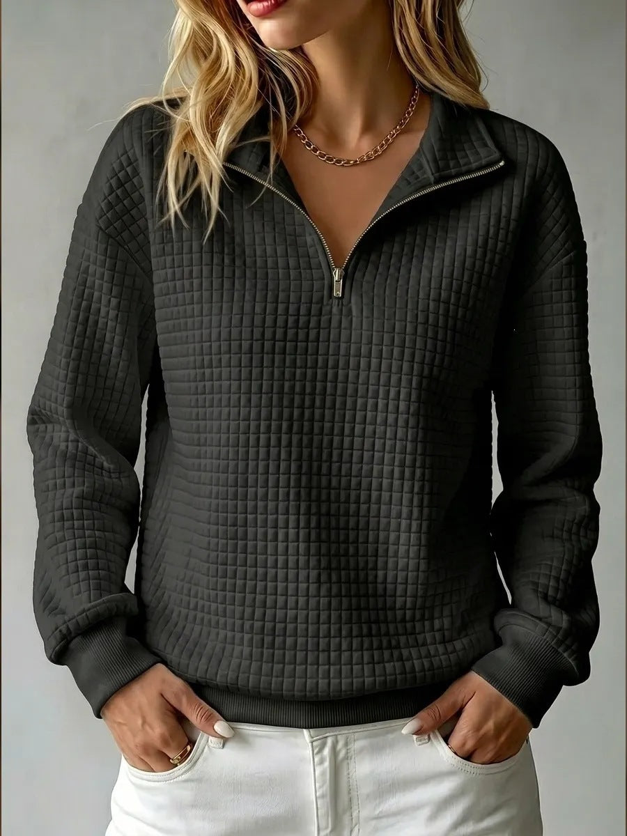 Damen Sweatshirt mit Stehkragen und Reißverschluss – lässiger Oversize-Schnitt - 7 - Trendlinie
