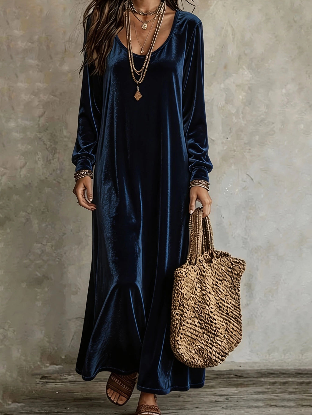Maxikleid Damen mit V-Ausschnitt und langen Ärmeln + schwingendem Rock - 3 - Trendlinie