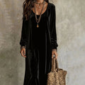 Maxikleid Damen mit V-Ausschnitt und langen Ärmeln + schwingendem Rock - 4 - Trendlinie