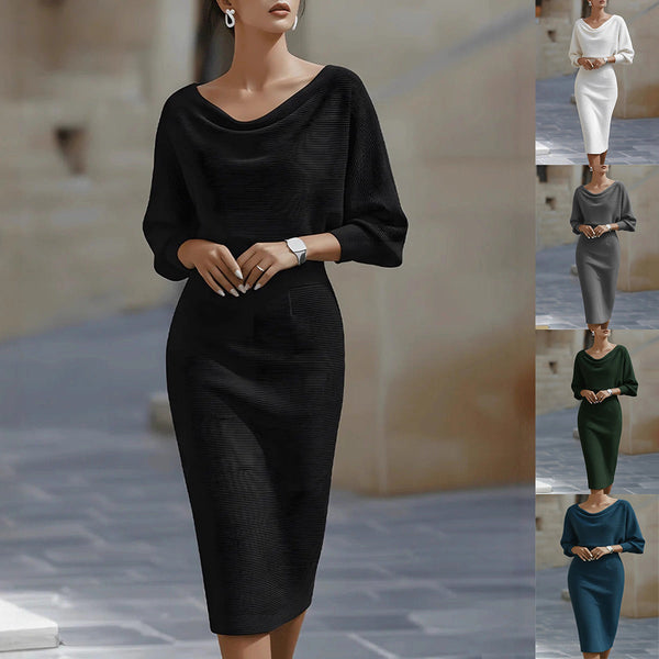 Midi Kleid Damen mit U-Boot-Ausschnitt und lässigen Ärmeln - 1 - Trendlinie
