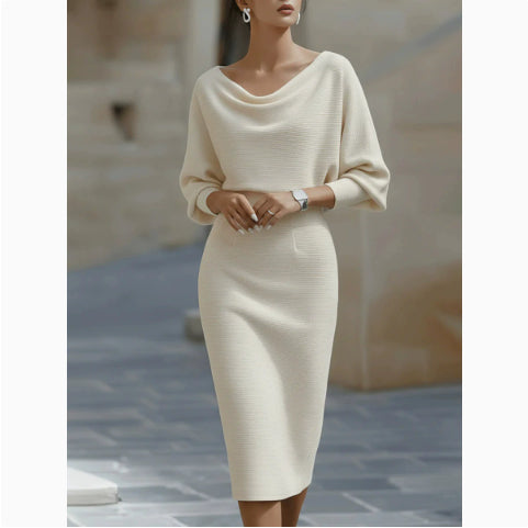 Midi Kleid Damen mit U-Boot-Ausschnitt und lässigen Ärmeln - 2 - Trendlinie