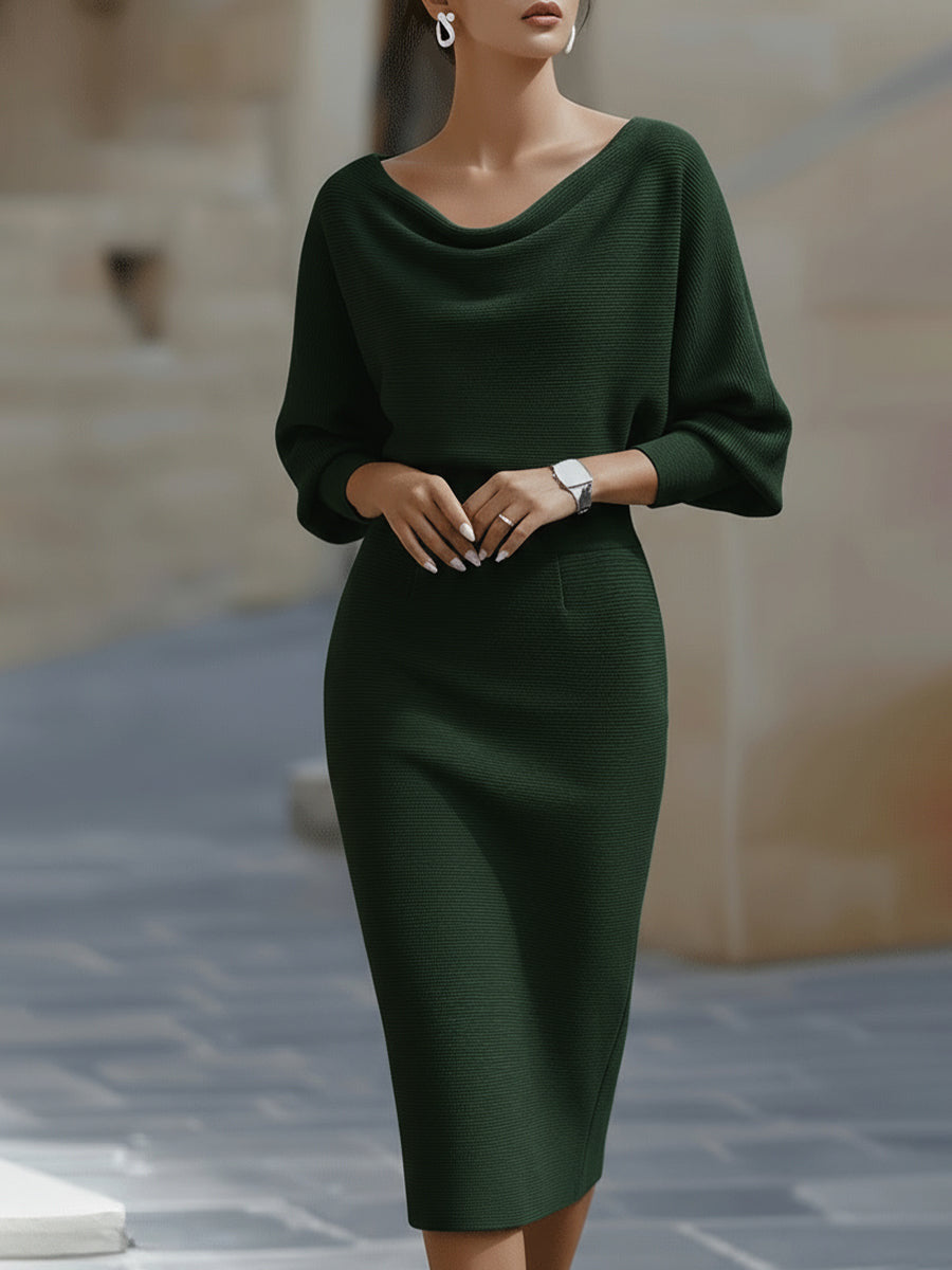Midi Kleid Damen mit U-Boot-Ausschnitt und lässigen Ärmeln - 4 - Trendlinie