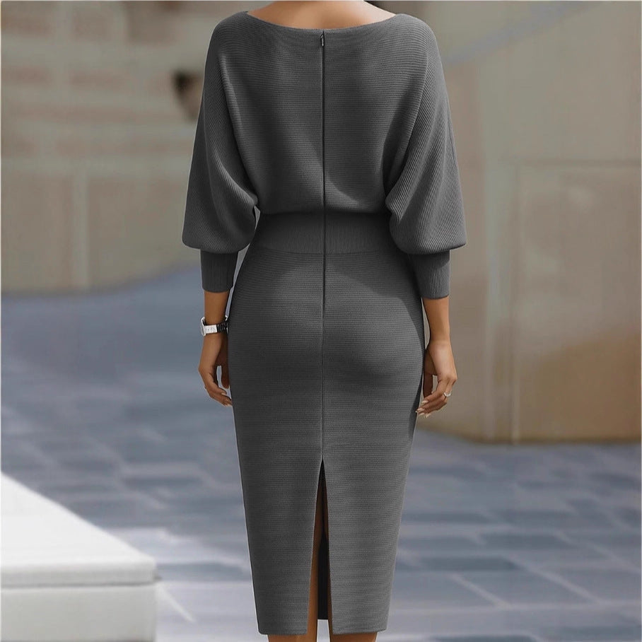 Midi Kleid Damen mit U-Boot-Ausschnitt und lässigen Ärmeln - 6 - Trendlinie