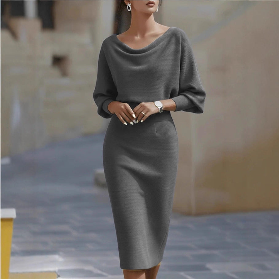 Midi Kleid Damen mit U-Boot-Ausschnitt und lässigen Ärmeln - 7 - Trendlinie
