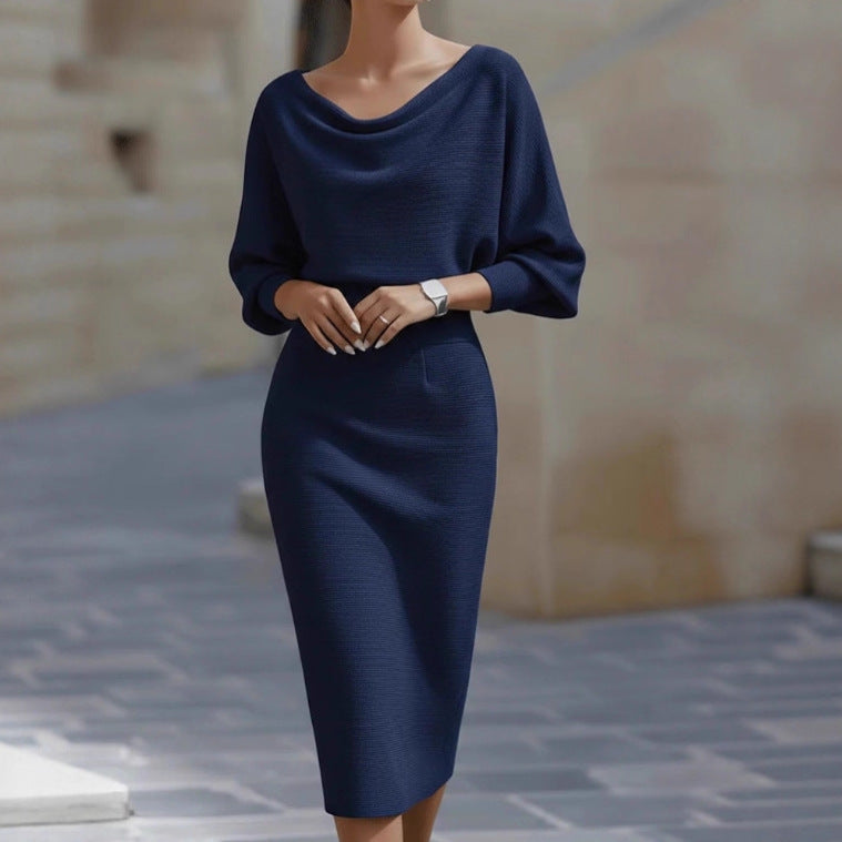 Midi Kleid Damen mit U-Boot-Ausschnitt und lässigen Ärmeln - 9 - Trendlinie