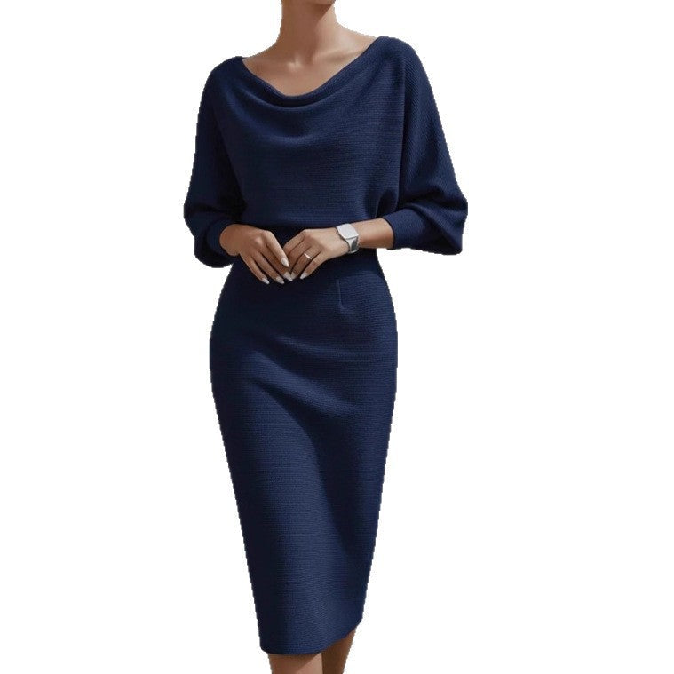 Midi Kleid Damen mit U-Boot-Ausschnitt und lässigen Ärmeln - 10 - Trendlinie