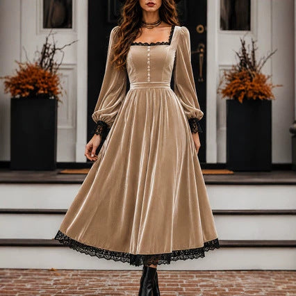 Midi Kleid Damen mit Quadrat-Ausschnitt und Puffärmeln - 1 - Trendlinie