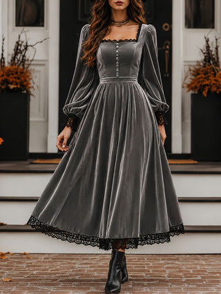 Midi Kleid Damen mit Quadrat-Ausschnitt und Puffärmeln - 2 - Trendlinie