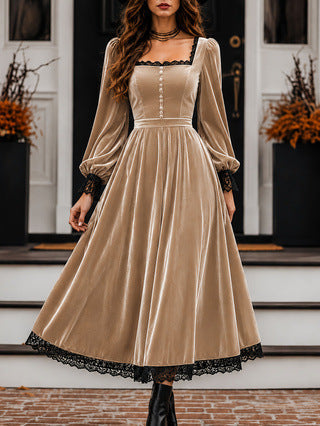 Midi Kleid Damen mit Quadrat-Ausschnitt und Puffärmeln - 3 - Trendlinie