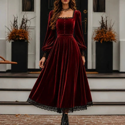 Midi Kleid Damen mit Quadrat-Ausschnitt und Puffärmeln - 4 - Trendlinie