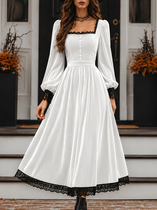 Midi Kleid Damen mit Quadrat-Ausschnitt und Puffärmeln - 5 - Trendlinie