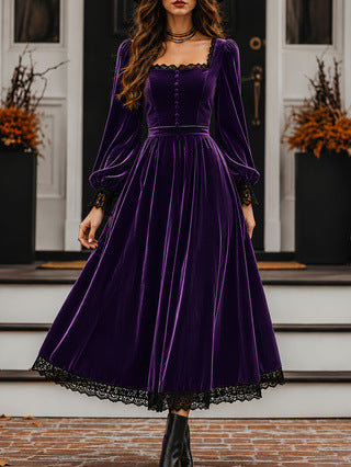 Midi Kleid Damen mit Quadrat-Ausschnitt und Puffärmeln - 10 - Trendlinie