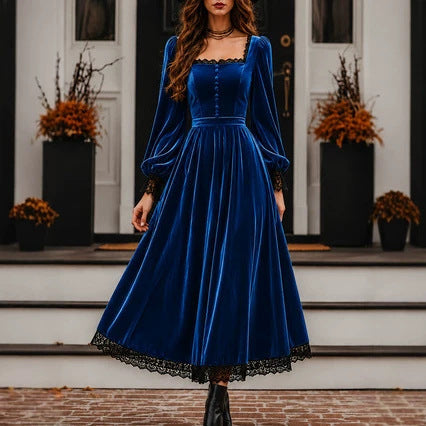 Midi Kleid Damen mit Quadrat-Ausschnitt und Puffärmeln - 11 - Trendlinie