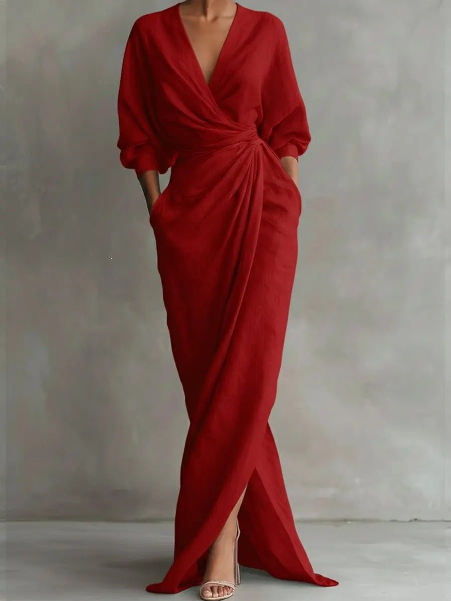 Maxikleid Damen mit Wickelschnitt und V-Ausschnitt - 3 - Trendlinie