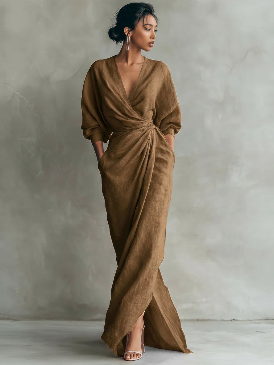 Maxikleid Damen mit Wickelschnitt und V-Ausschnitt - 4 - Trendlinie