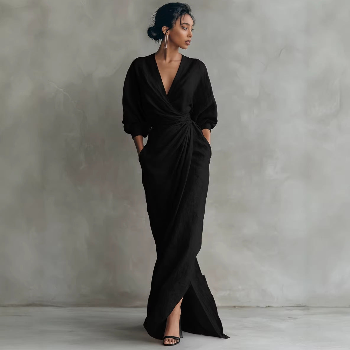 Maxikleid Damen mit Wickelschnitt und V-Ausschnitt - 6 - Trendlinie