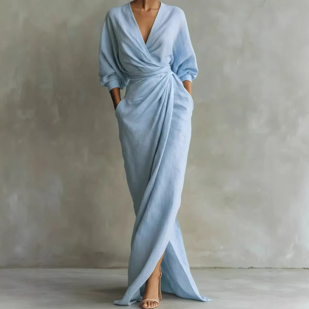 Maxikleid Damen mit Wickelschnitt und V-Ausschnitt - 8 - Trendlinie