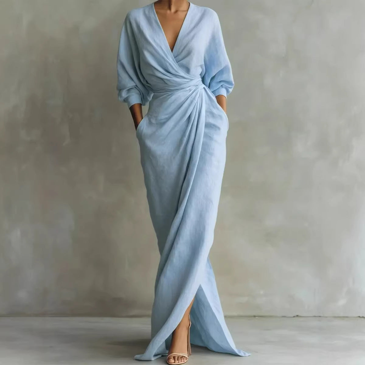 Maxikleid Damen mit Wickelschnitt und V-Ausschnitt - 8 - Trendlinie