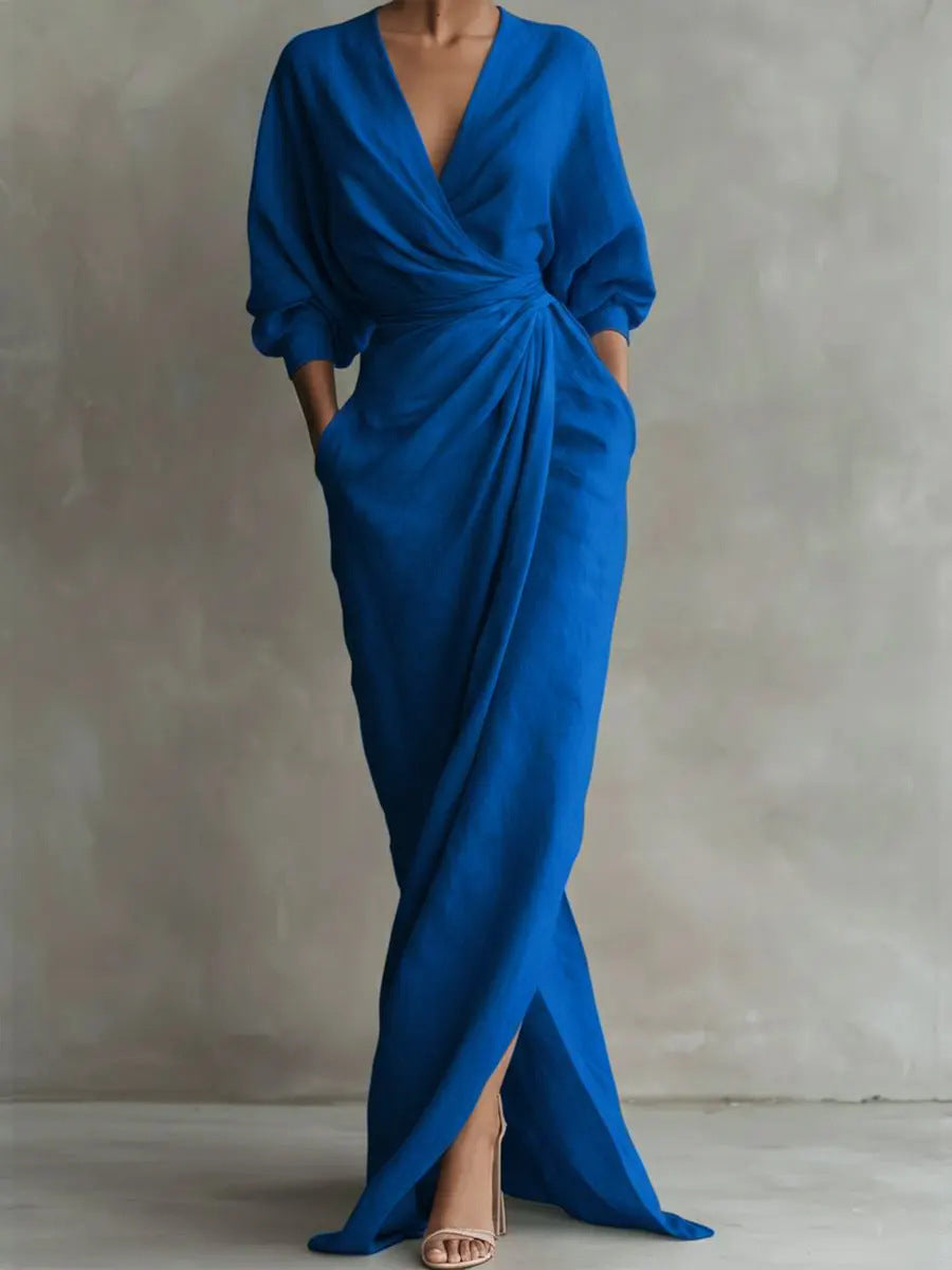 Maxikleid Damen mit Wickelschnitt und V-Ausschnitt - 9 - Trendlinie