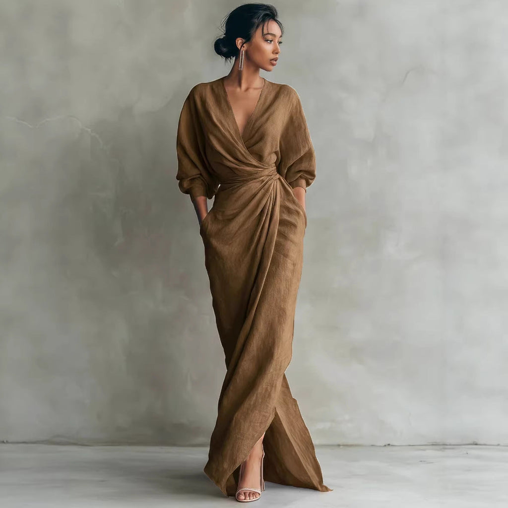 Maxikleid Damen mit Wickelschnitt und V-Ausschnitt - 10 - Trendlinie