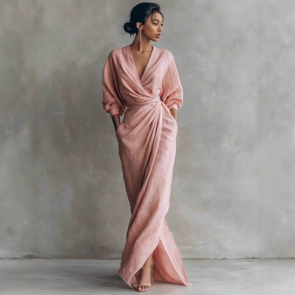 Maxikleid Damen mit Wickelschnitt und V-Ausschnitt - 11 - Trendlinie