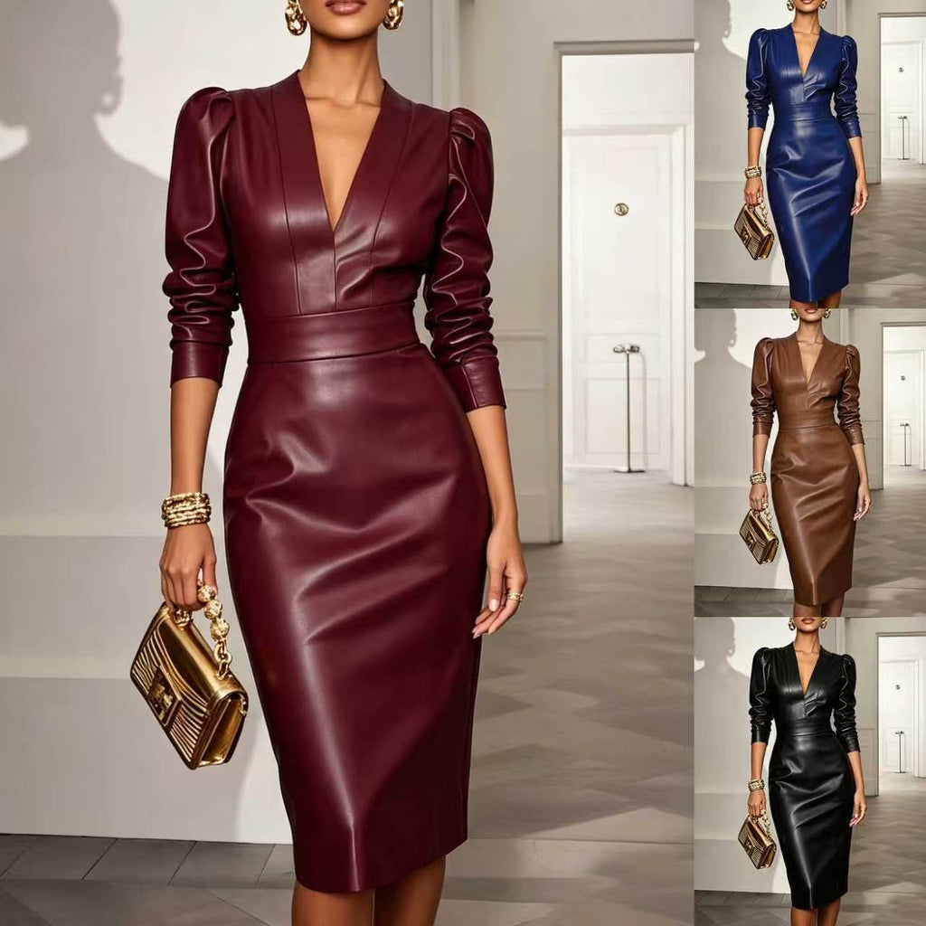 Elegantes Abendkleid Damen mit V-Ausschnitt und modischen Puffärmeln - 6 - Trendlinie