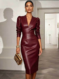 Elegantes Abendkleid Damen mit V-Ausschnitt und modischen Puffärmeln - 7 - Trendlinie