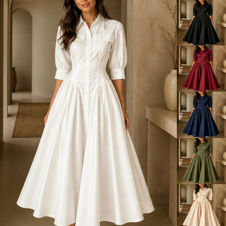 Hemdblusenkleid Damen mit schwingendem Rock und V-Ausschnitt - 2 - Trendlinie
