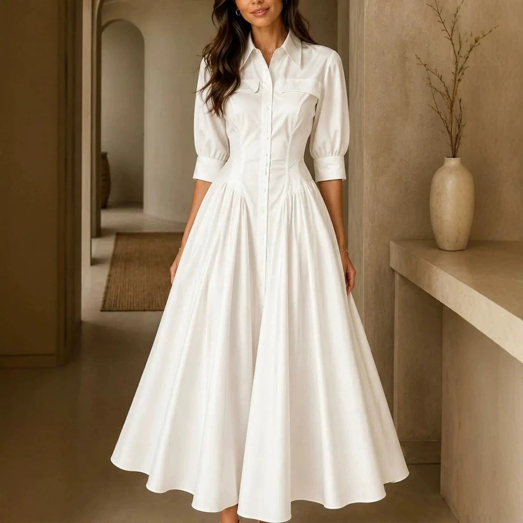 Hemdblusenkleid Damen mit schwingendem Rock und V-Ausschnitt - 4 - Trendlinie