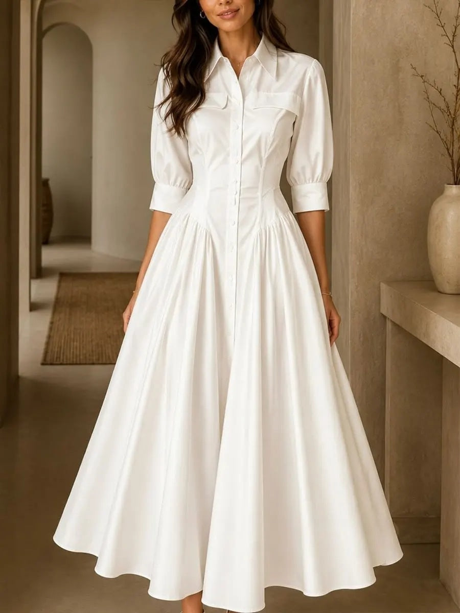 Hemdblusenkleid Damen mit schwingendem Rock und V-Ausschnitt - 11 - Trendlinie