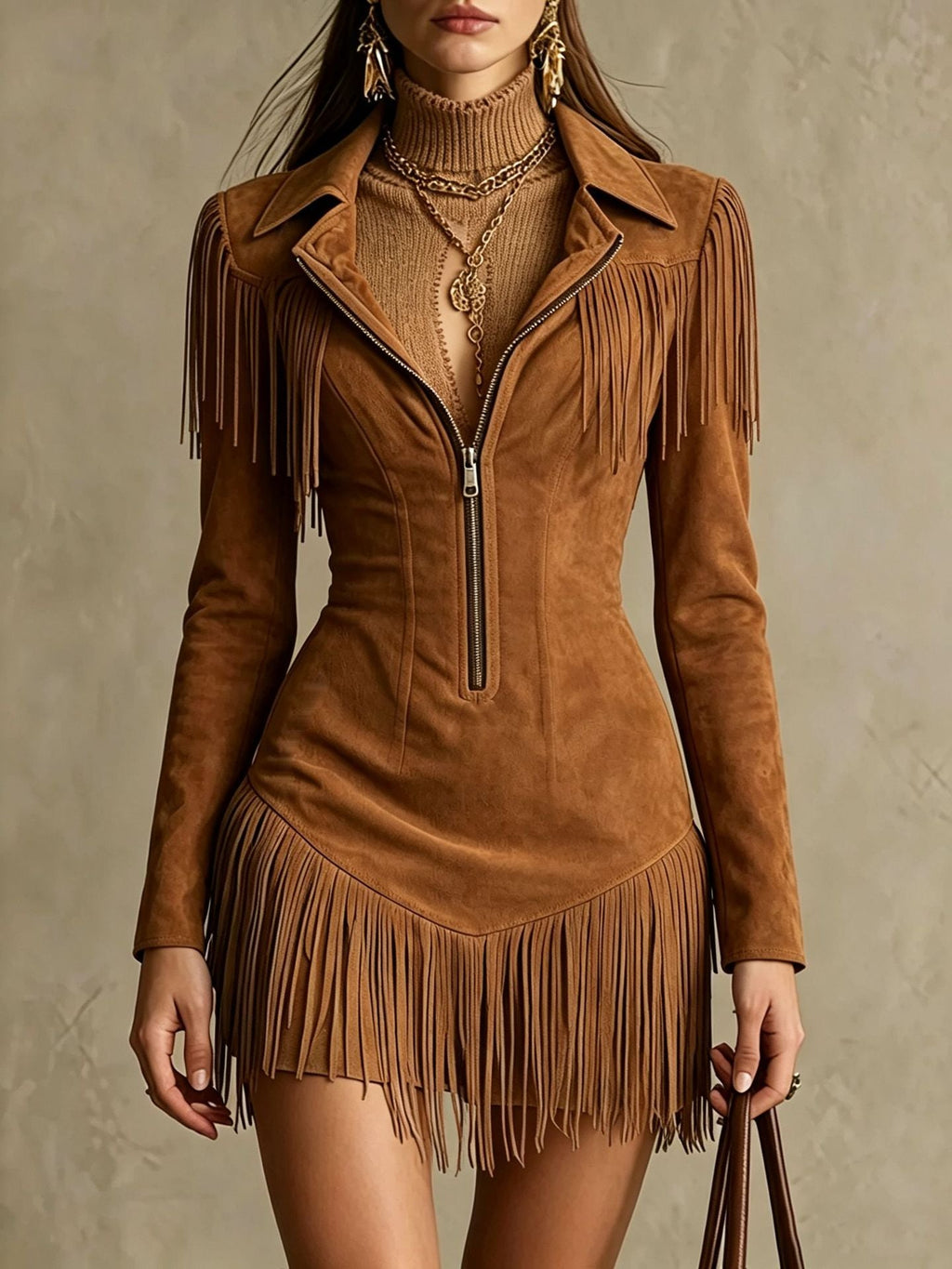Mini Wickelkleid Damen mit Fransendetails und V-Ausschnitt - 9 - Trendlinie