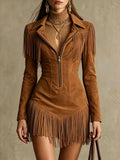 Mini Wickelkleid Damen mit Fransendetails und V-Ausschnitt - 9 - Trendlinie