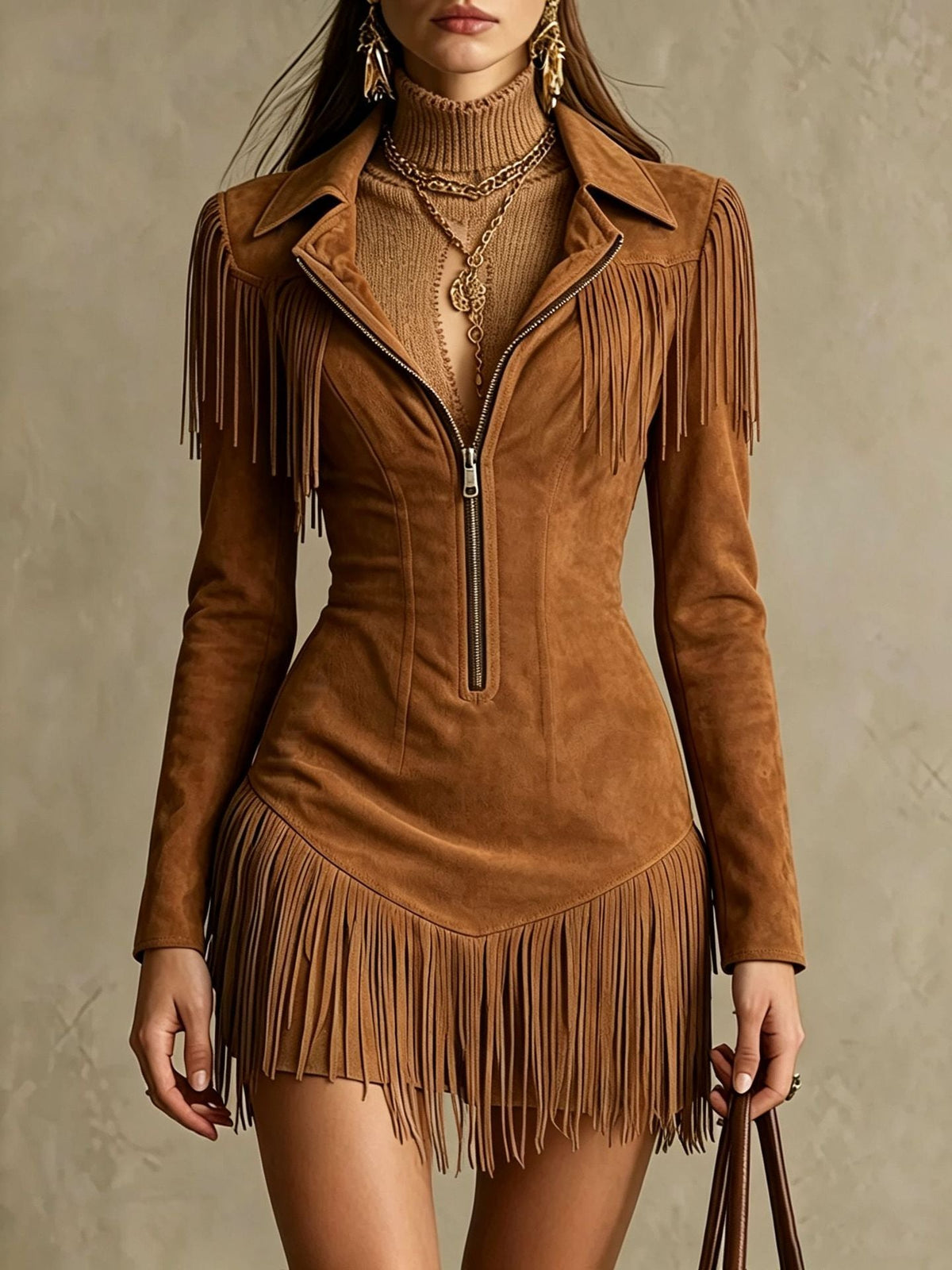 Mini Wickelkleid Damen mit Fransendetails und V-Ausschnitt - 9 - Trendlinie