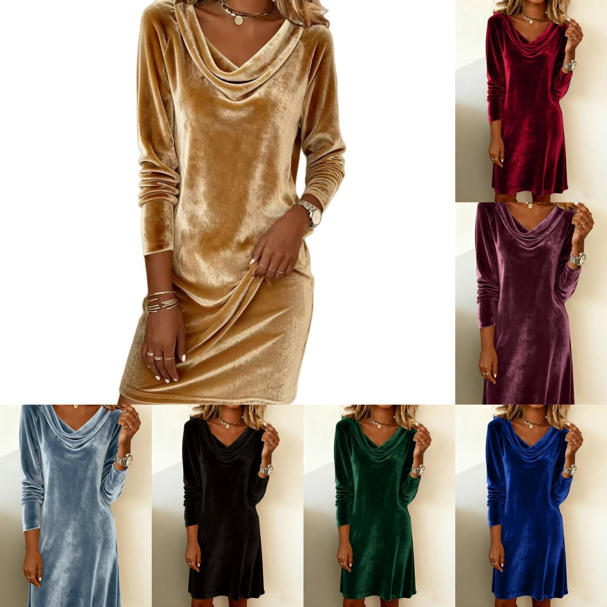 Wickelkleid Damen mit V-Ausschnitt und langen Ärmeln, elegant und figurumspielend - 3 - Trendlinie