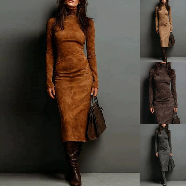 Midi-Kleid Damen mit Rollkragen und figurbetonter Silhouette - 1 - Trendlinie