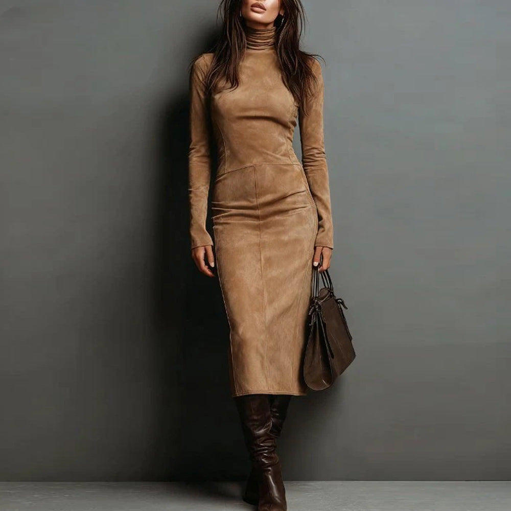 Midi-Kleid Damen mit Rollkragen und figurbetonter Silhouette - 7 - Trendlinie
