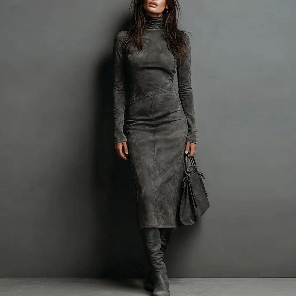 Midi-Kleid Damen mit Rollkragen und figurbetonter Silhouette - 10 - Trendlinie