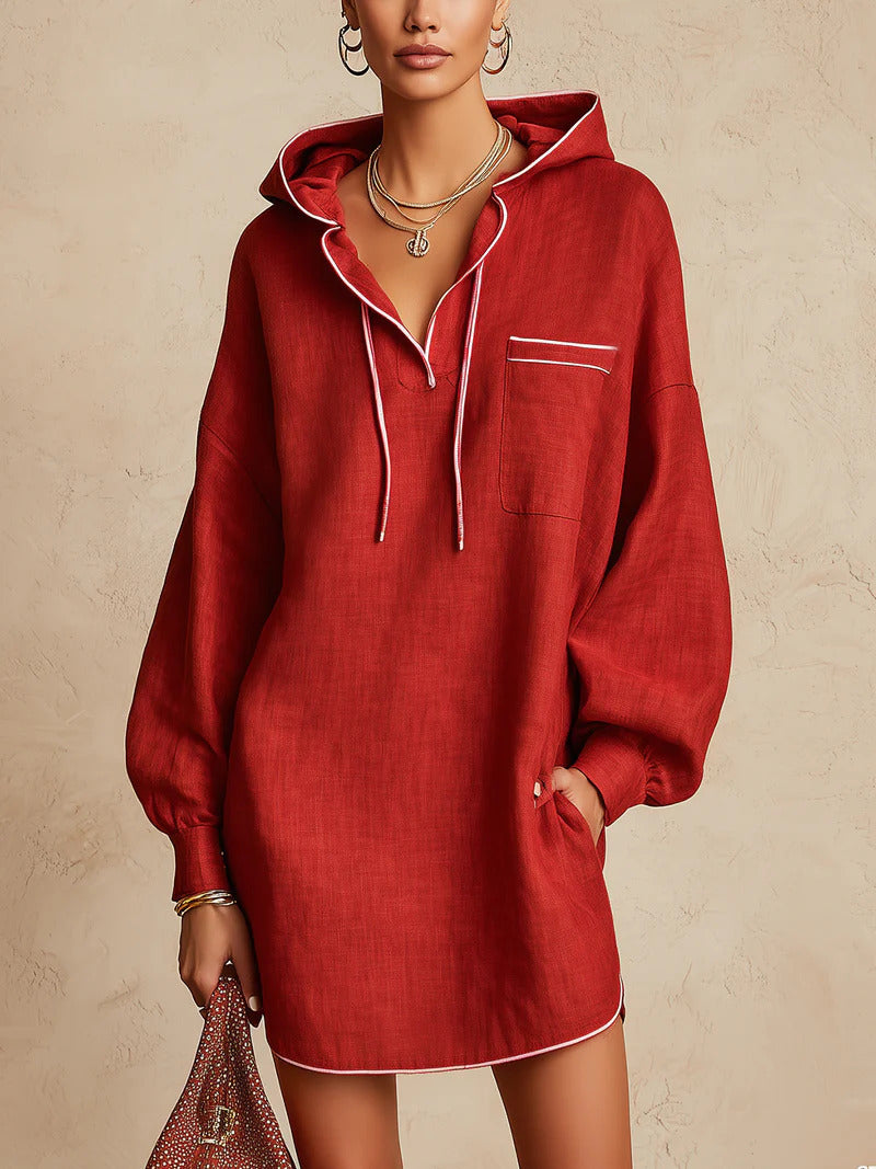 Hemdblusenkleid Damen mit Kapuze und langen Ärmeln – lässiger Look - 5 - Trendlinie