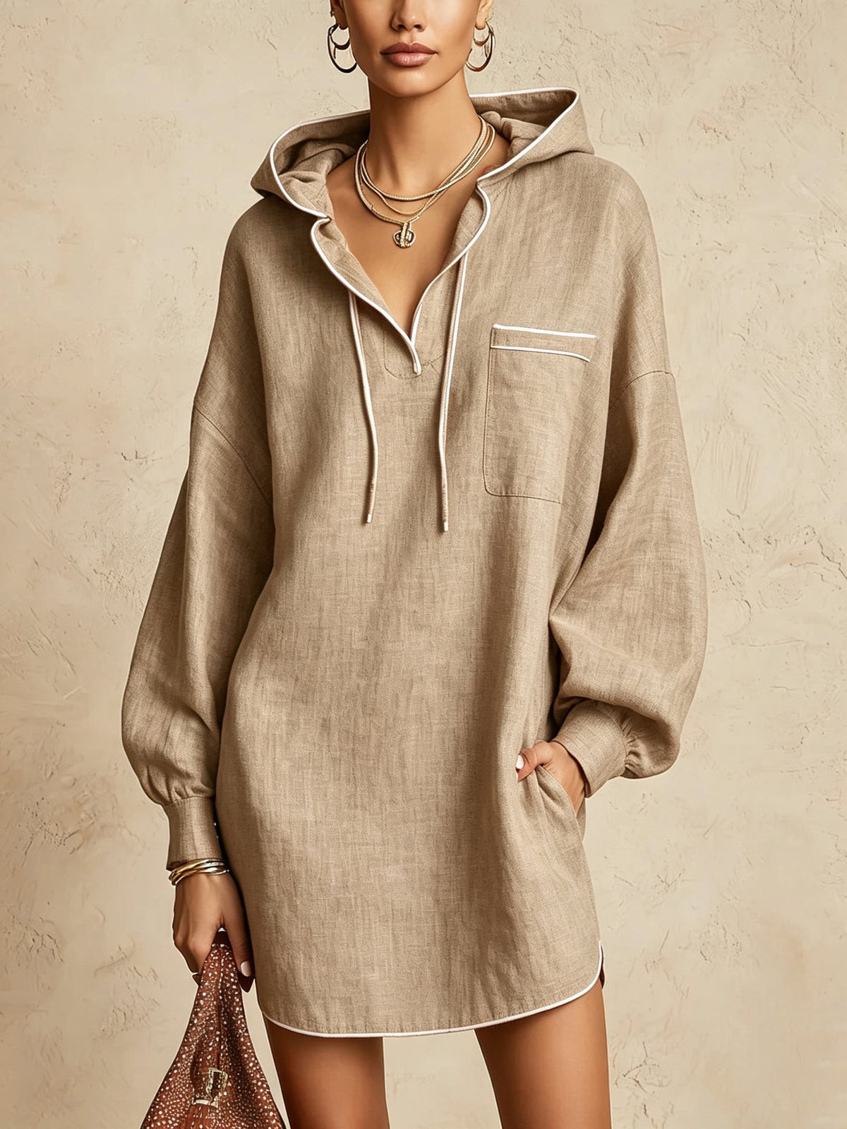 Hemdblusenkleid Damen mit Kapuze und langen Ärmeln – lässiger Look - 8 - Trendlinie