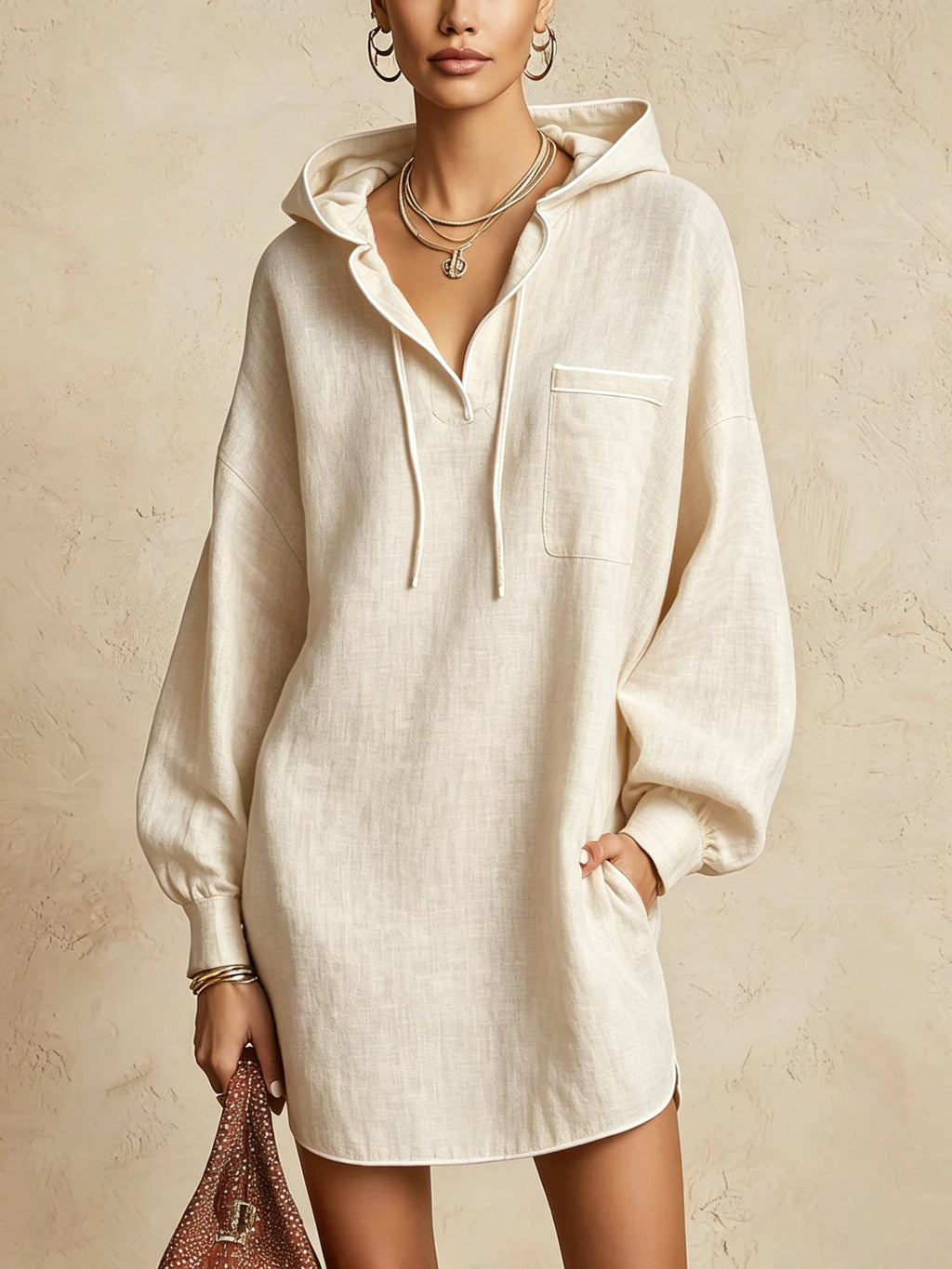 Hemdblusenkleid Damen mit Kapuze und langen Ärmeln – lässiger Look - 9 - Trendlinie
