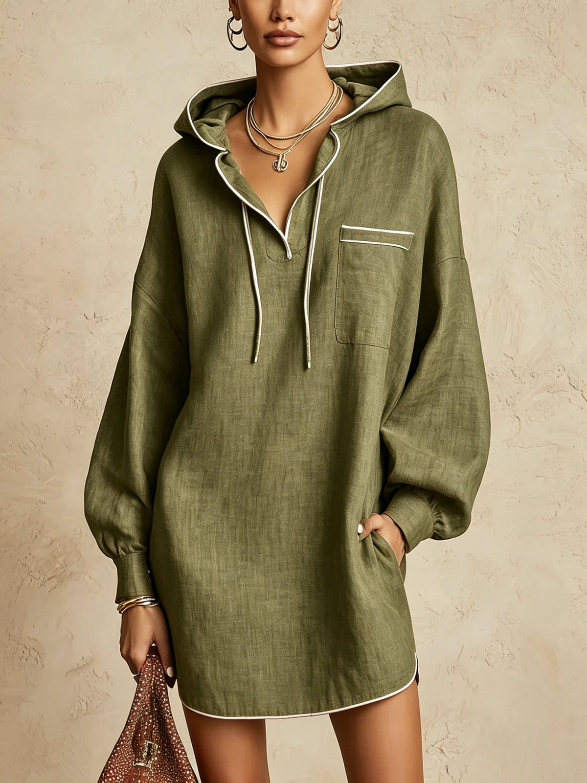 Hemdblusenkleid Damen mit Kapuze und langen Ärmeln – lässiger Look - 10 - Trendlinie