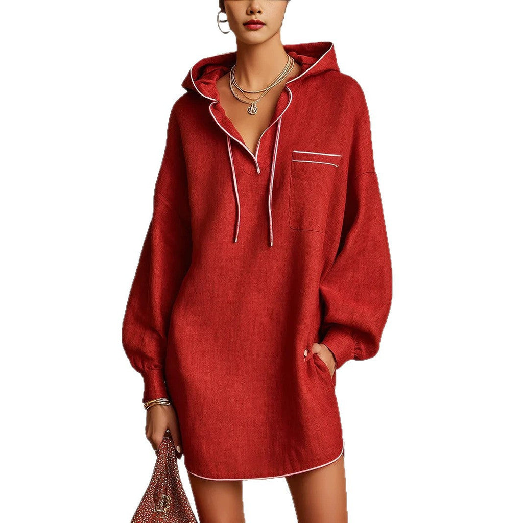 Hemdblusenkleid Damen mit Kapuze und langen Ärmeln – lässiger Look - 11 - Trendlinie