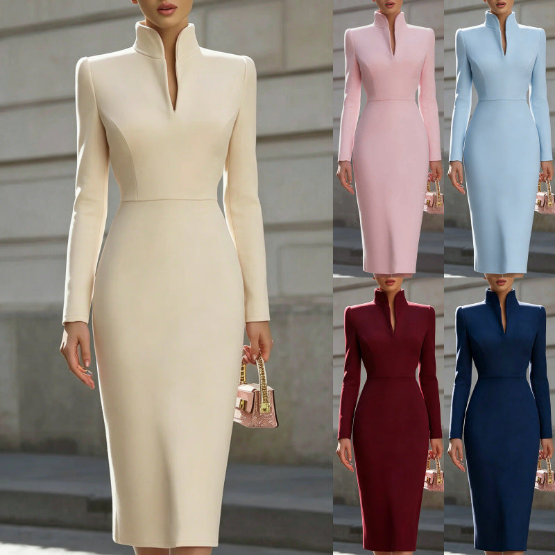 Kleid Damen mit V-Ausschnitt und tailliertem Schnitt für elegante Anlässe - 7 - Trendlinie
