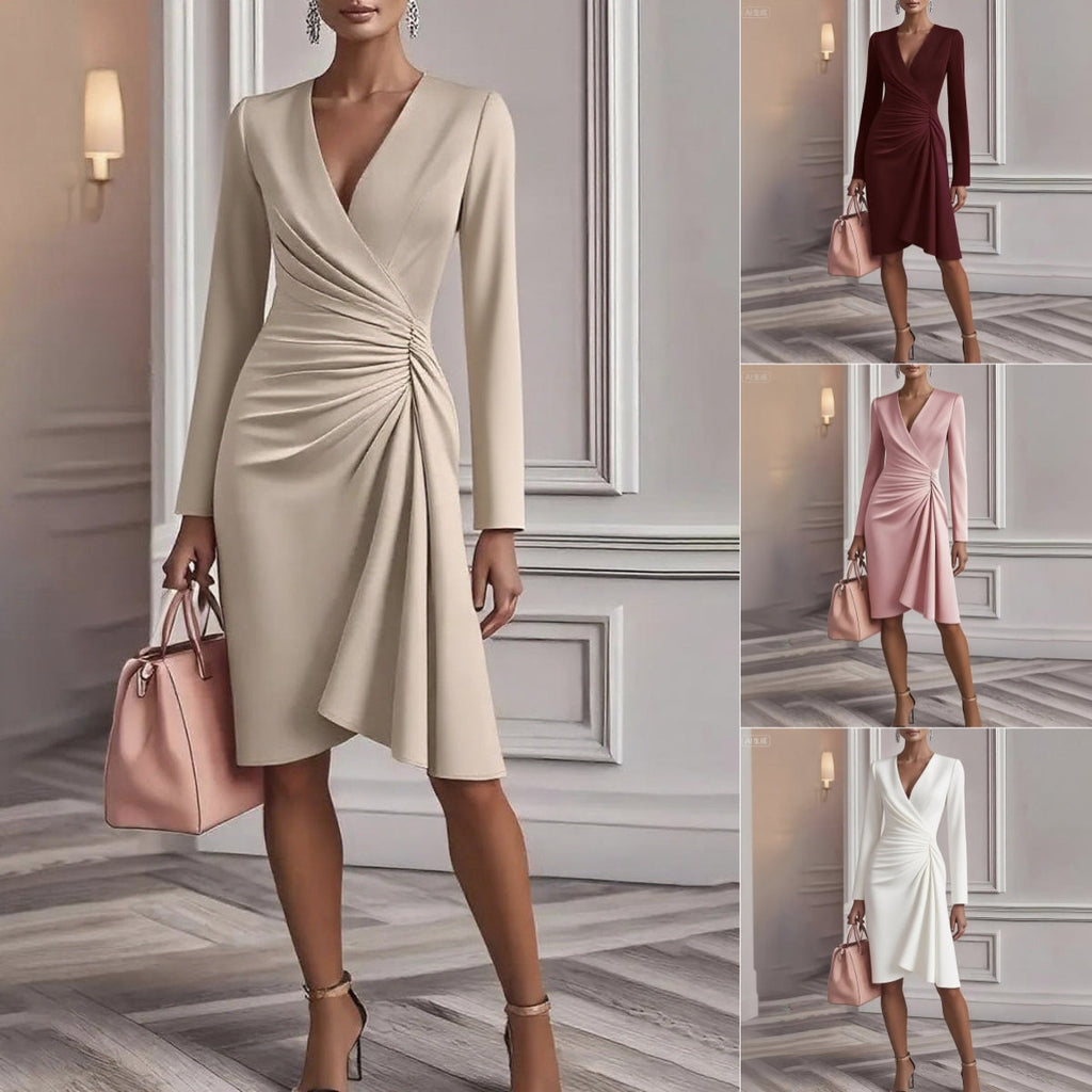Wickelkleid Damen mit tiefem V-Ausschnitt und eleganter Drapierung - 2 - Trendlinie