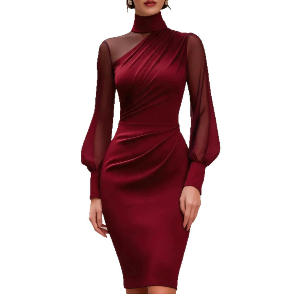 Abendkleid Damen mit tailliertem Schnitt und langen Puffärmeln - 9 - Trendlinie